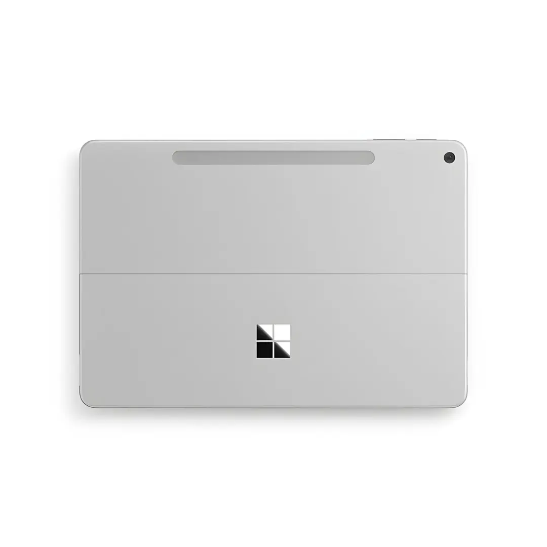 Surface Pro 12 نقره‌ای با بدنه فلزی و لوگوی سیاه در مرکز پشت دستگاه