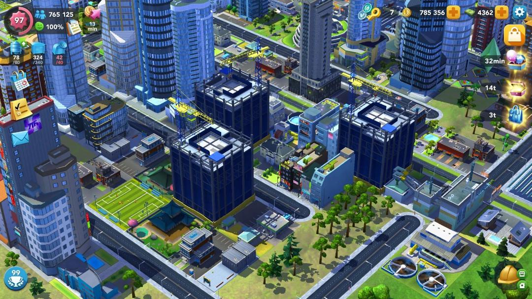 شهر و برج‌ها در بازی SimCity BuildIt‌