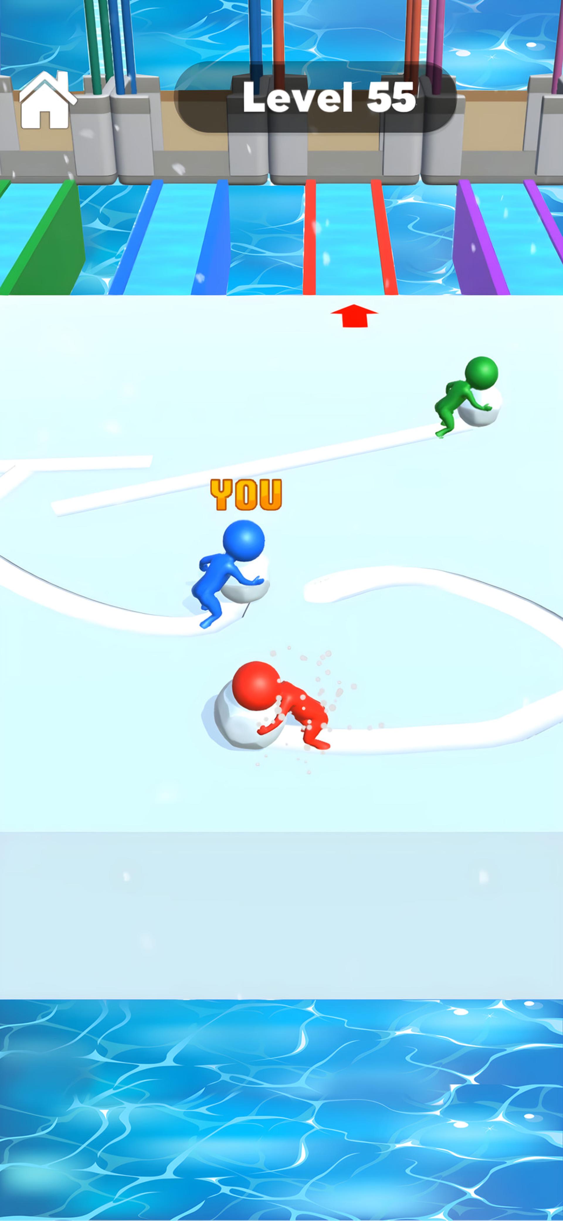 شخصیت‌های رنگی بازی Snow Race در حال حرکت روی مسیرهای برفی