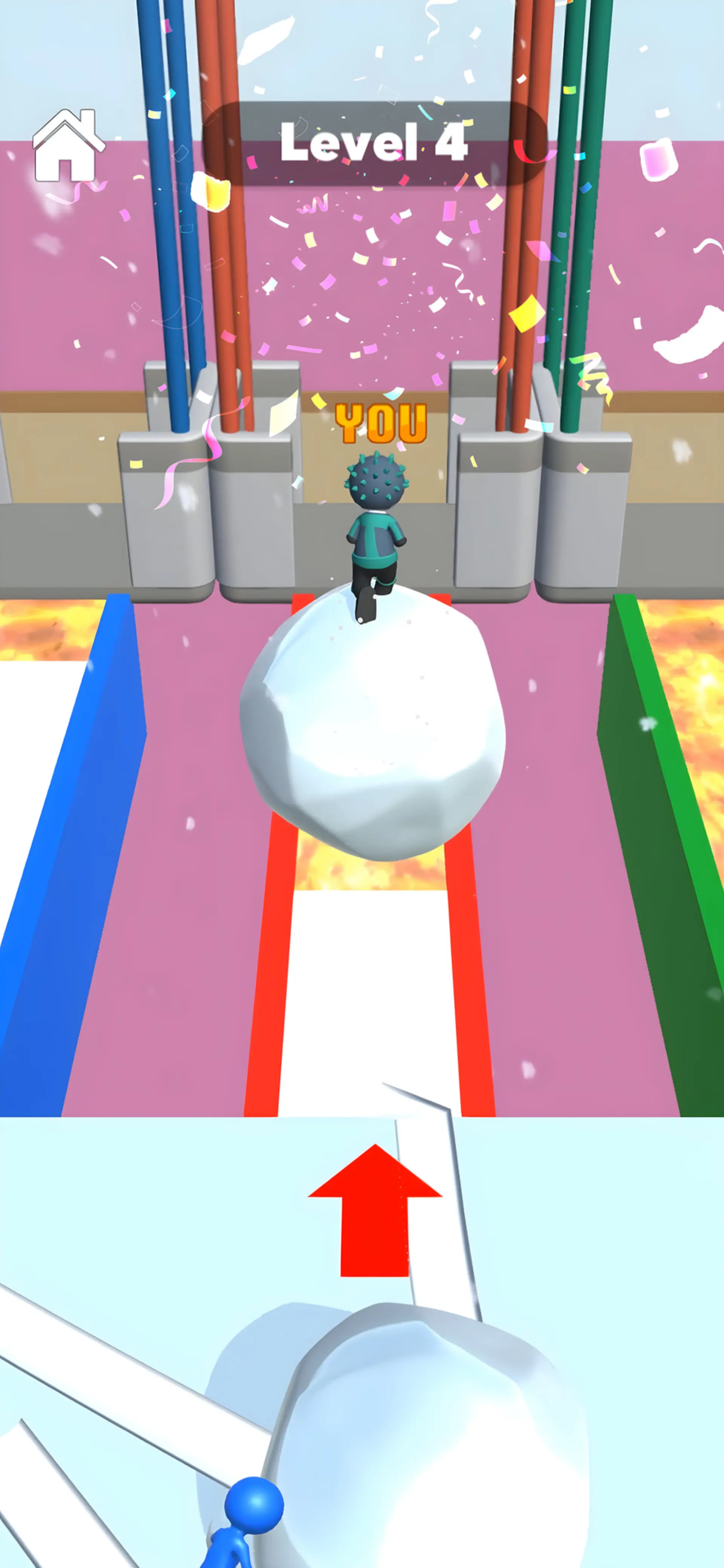 شخصیت بازی Snow Race روی گلوله برف در مرحله چهارم