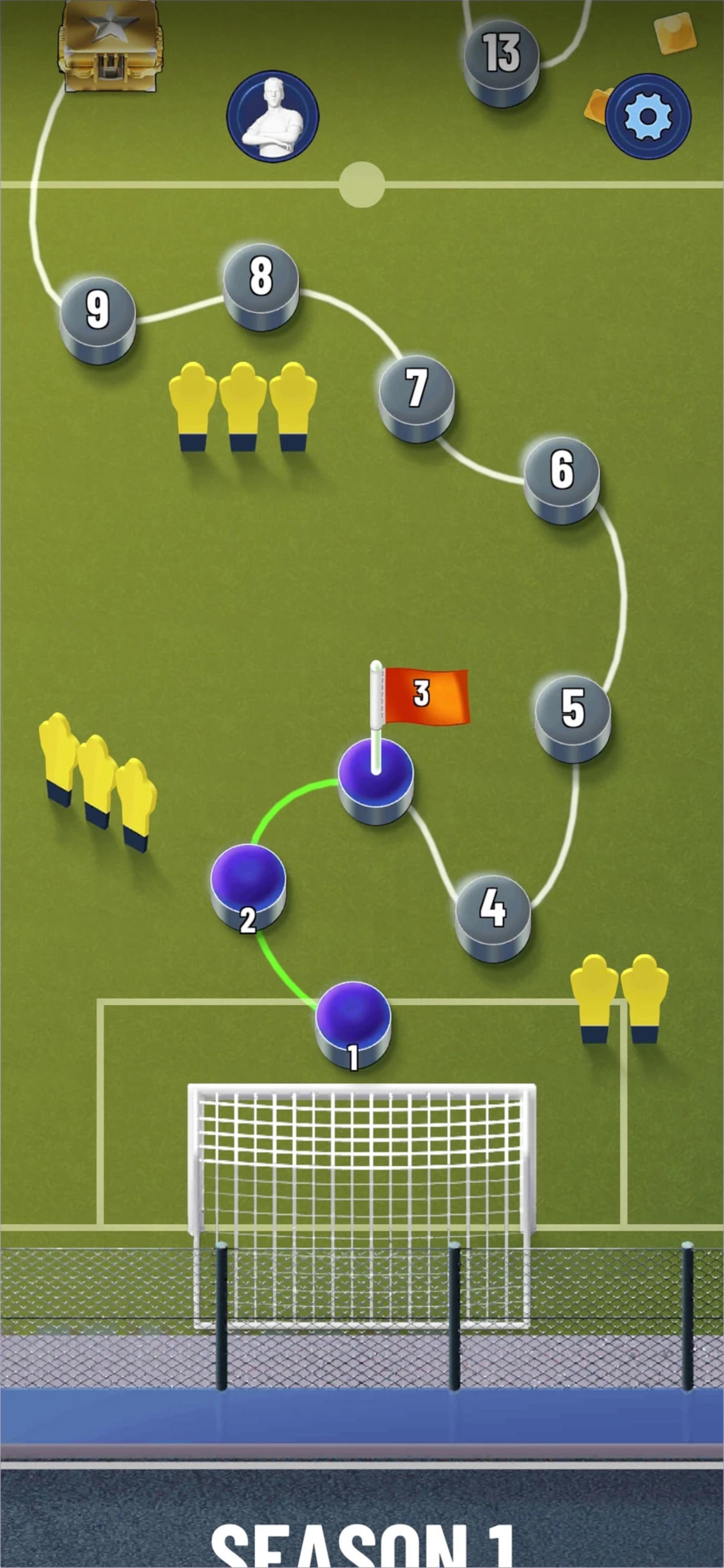 مراحل بازی Soccer Superstar روی زمین فوتبال سبز با توپ و اعداد