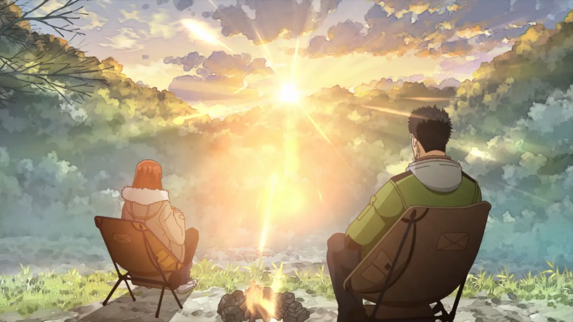 تماشا خورشید در انیمه Solo Camping for Two 