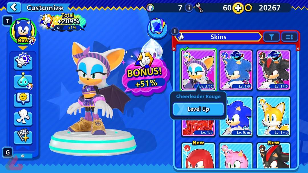 شخصیت Cheerleader Rouge در صفحه شخصی‌سازی بازی Sonic Rumble