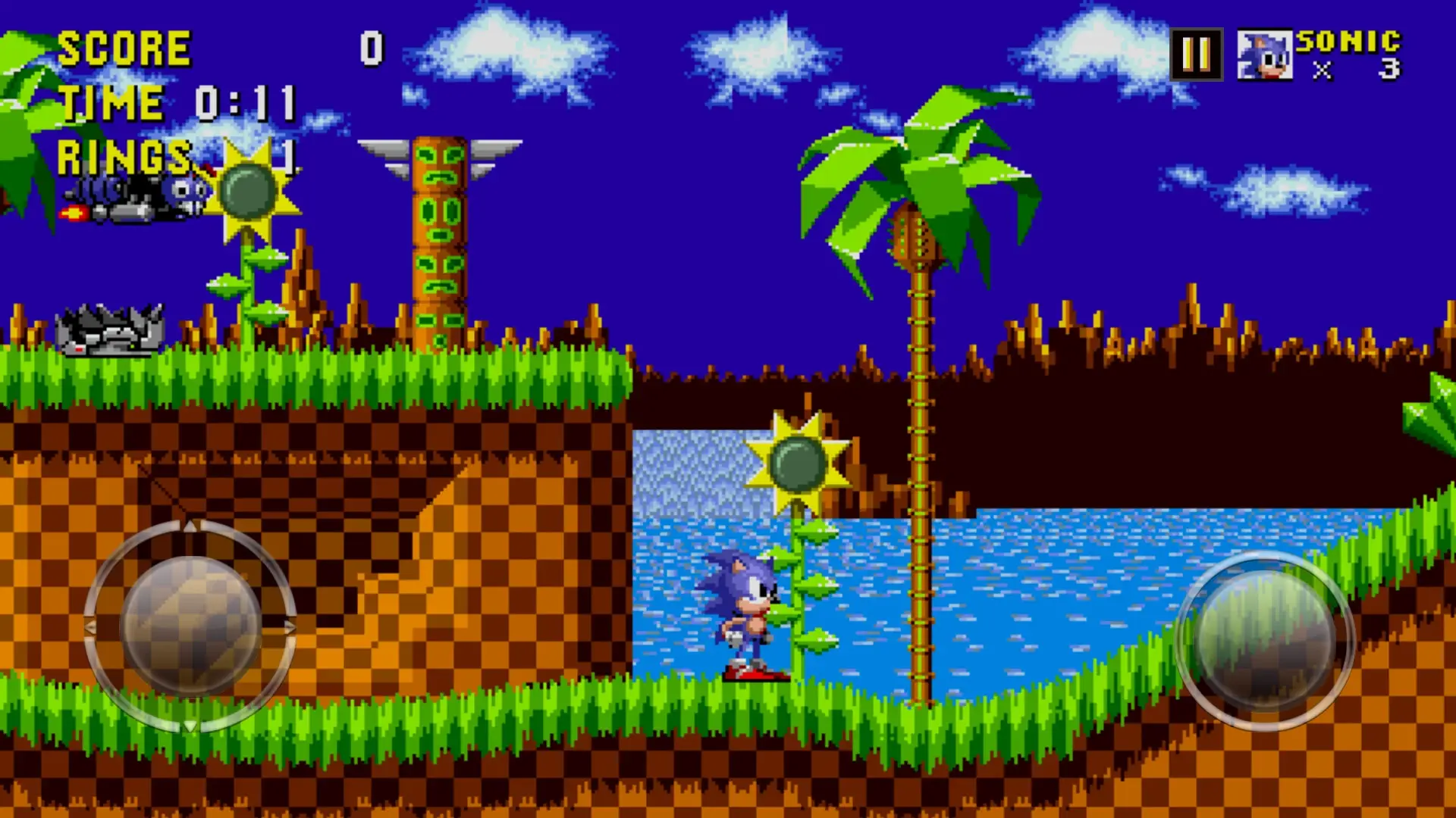 شخصیت سونیک (Sonic the Hedgehog) در محیط بازی کلاسیک در حال جمع‌آوری حلقه‌ها