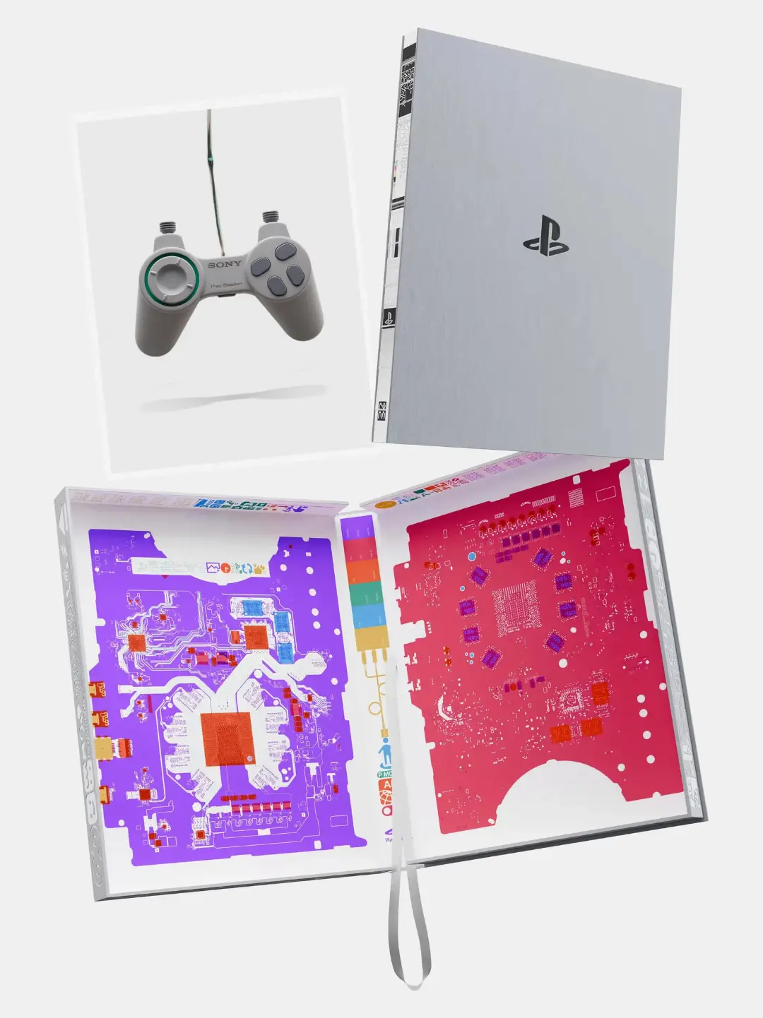 کتاب ۳۰ سالگی پلی‌استیشن (PlayStation) همراه با دسته بازی قدیمی سونی