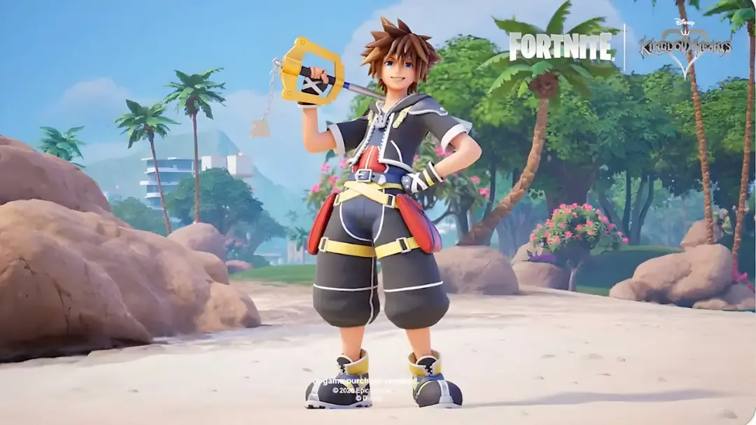 شخصیت سورا (Sora) با شمشیر در محیط بازی فورتنایت