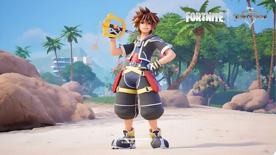 شخصیت سورا (Sora) با شمشیر در محیط بازی فورتنایت