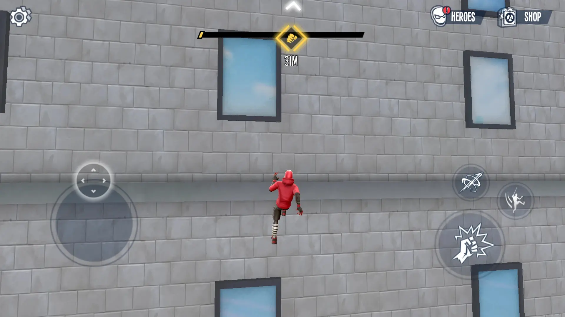 شخصیت مرد عنکبوتی (Spider-Man) در حال حرکت روی دیوار ساختمان در بازی Spider Fighter 3