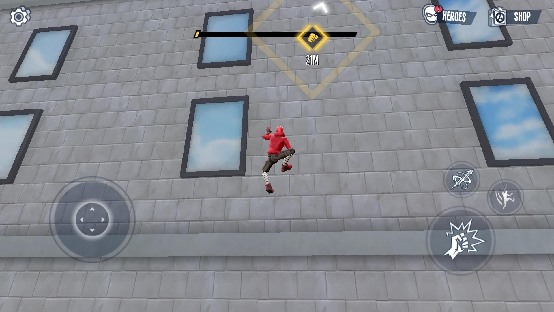 شخصیت اصلی بازی Spider Fighter 3 در حال حرکت روی دیوار ساختمان