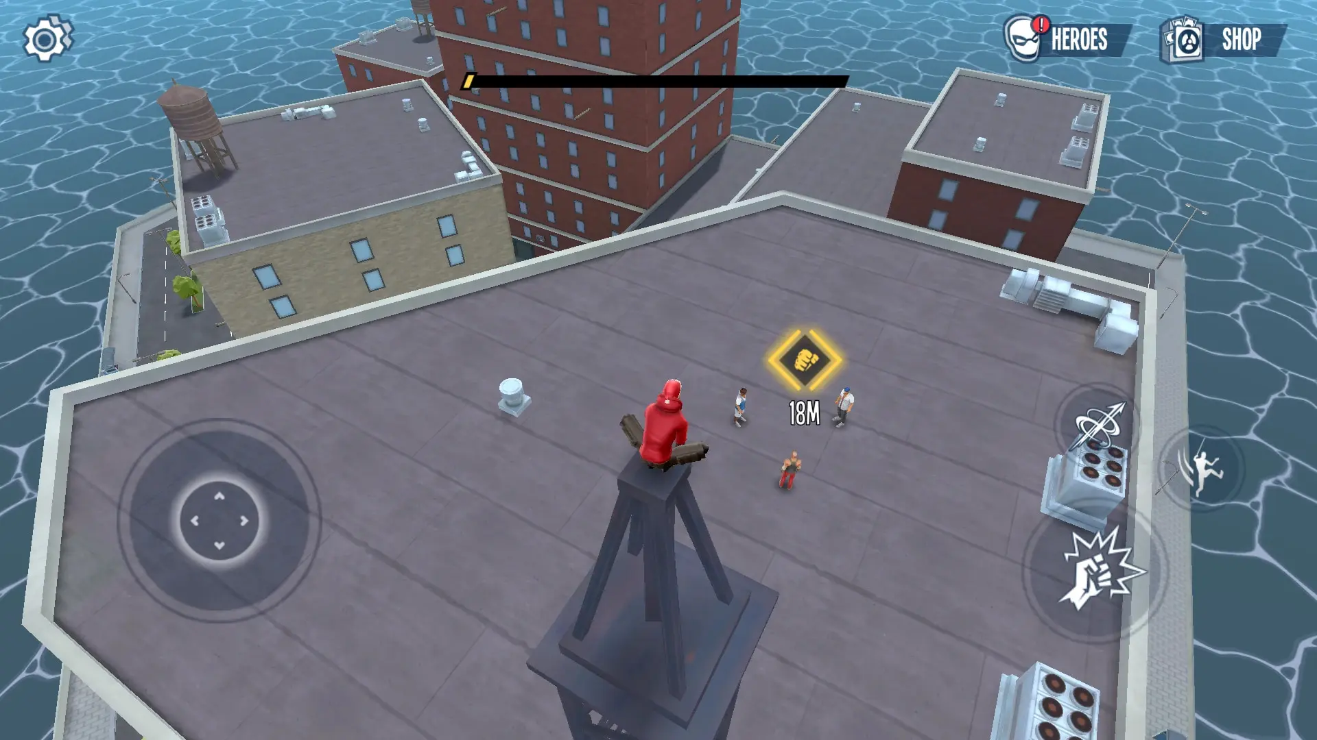شخصیت مرد عنکبوتی (Spider-Man) روی پشت‌بام ساختمان در بازی Spider Fighter 3