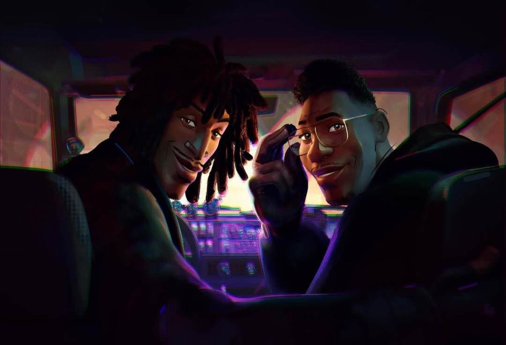 شخصیت های Spider-Man: Beyond The Spider-Verse داخل ماشین