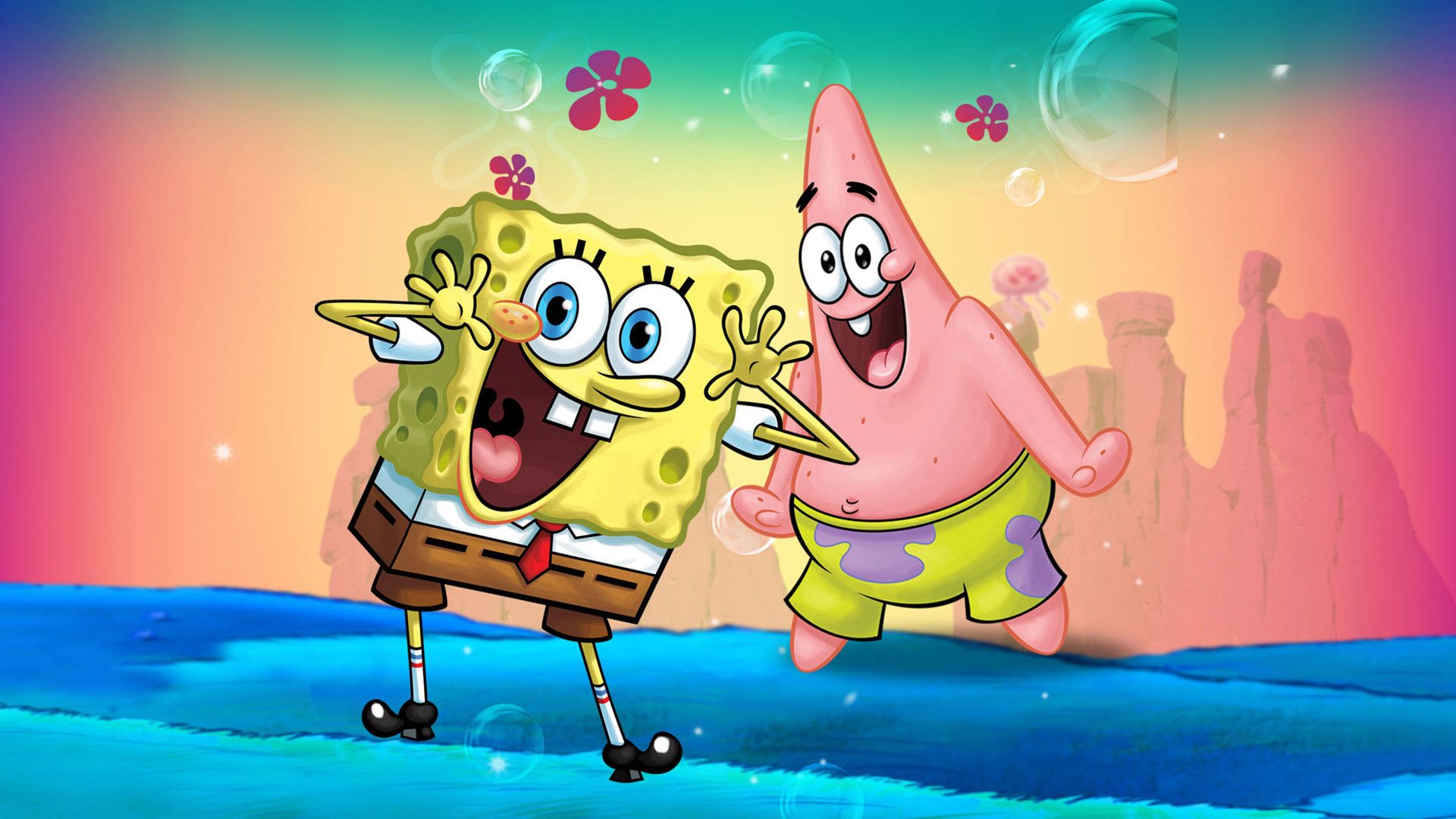 باب اسفنجی در حال شادی در انیمیشن SpongeBob Square