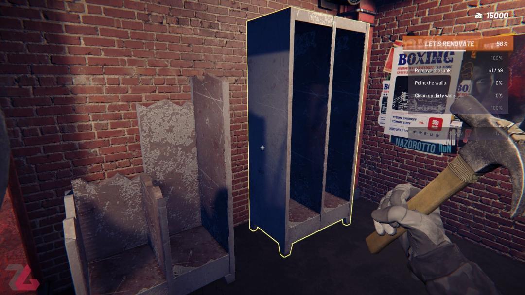 از بین بردن قفسه قدیمی با چکش در بازی Sports Renovations