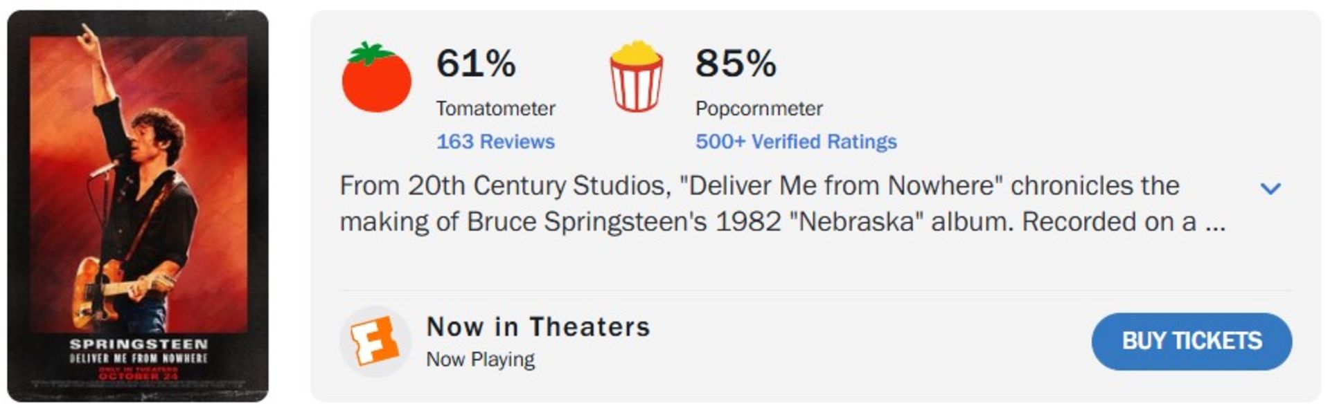 میانگین نقدهای فیلم Springsteen: Deliver Me from Nowhere در راتن تومیتوز
