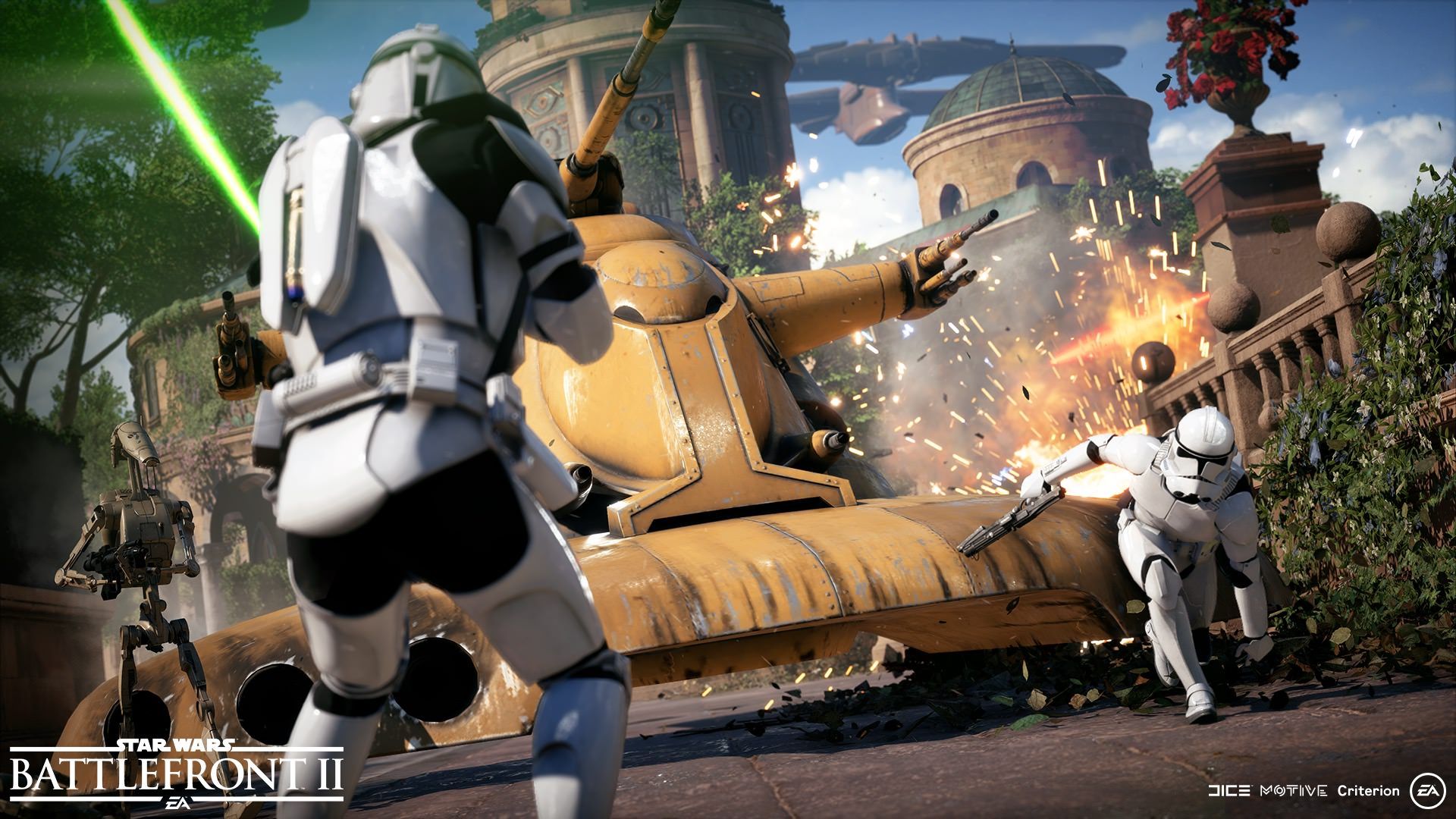 نبرد سربازان با یک تانک فضایی در بازی Star Wars Battlefront 2