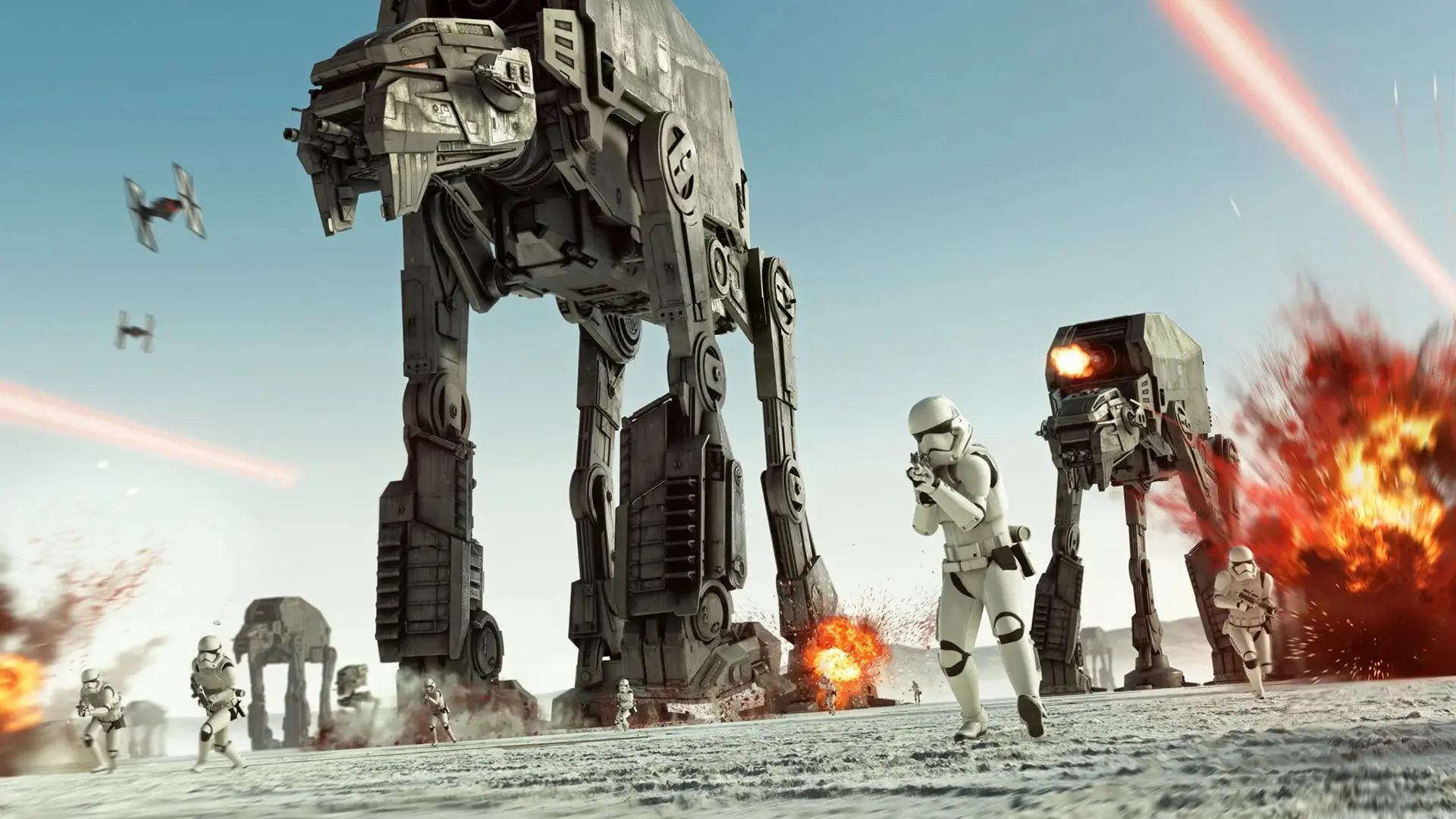 سربازان استورم‌ترپر (Stormtrooper) و ماشین‌های AT-AT در میدان نبرد جنگ‌های ستارگان