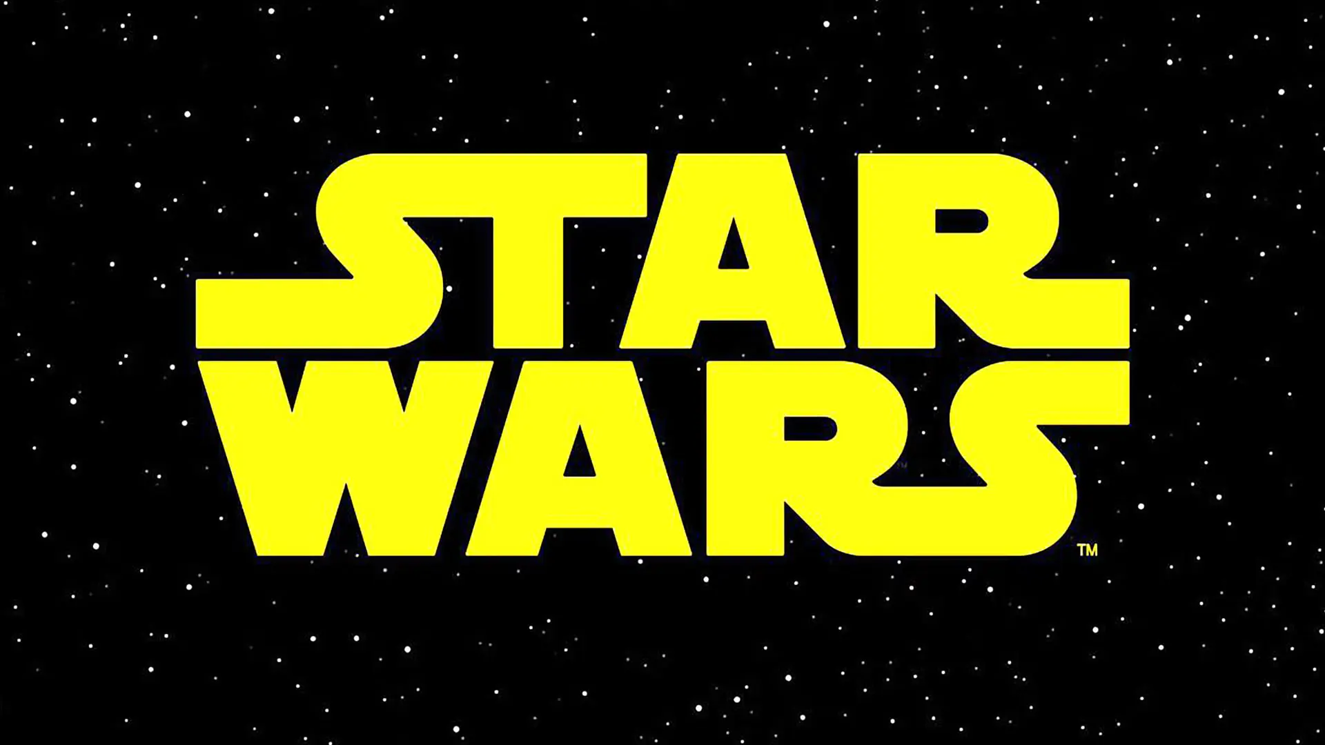 لوگوی زرد رنگ جنگ ستارگان (Star Wars) بر پس‌زمینه سیاه پر از ستاره