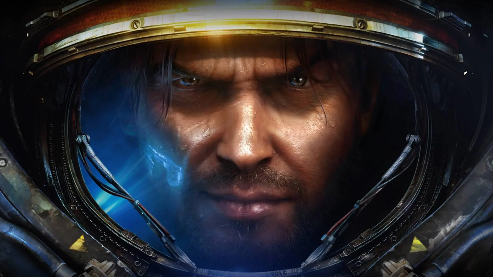 چهره مردی در کلاهخود فضایی در بازی استارکرفت ۲ (StarCraft 2)