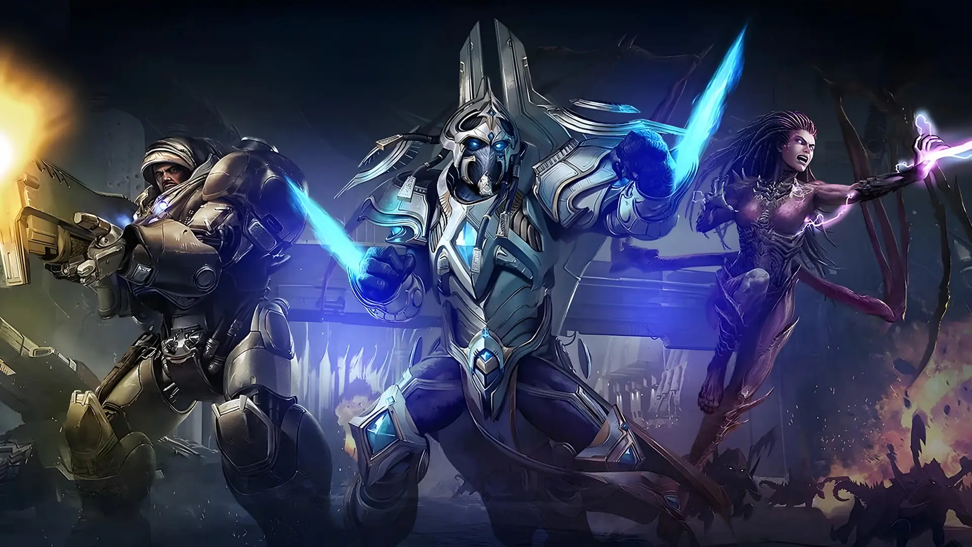شخصیت‌های اصلی بازی استارکرفت دو (StarCraft II) در یک نبرد حماسی