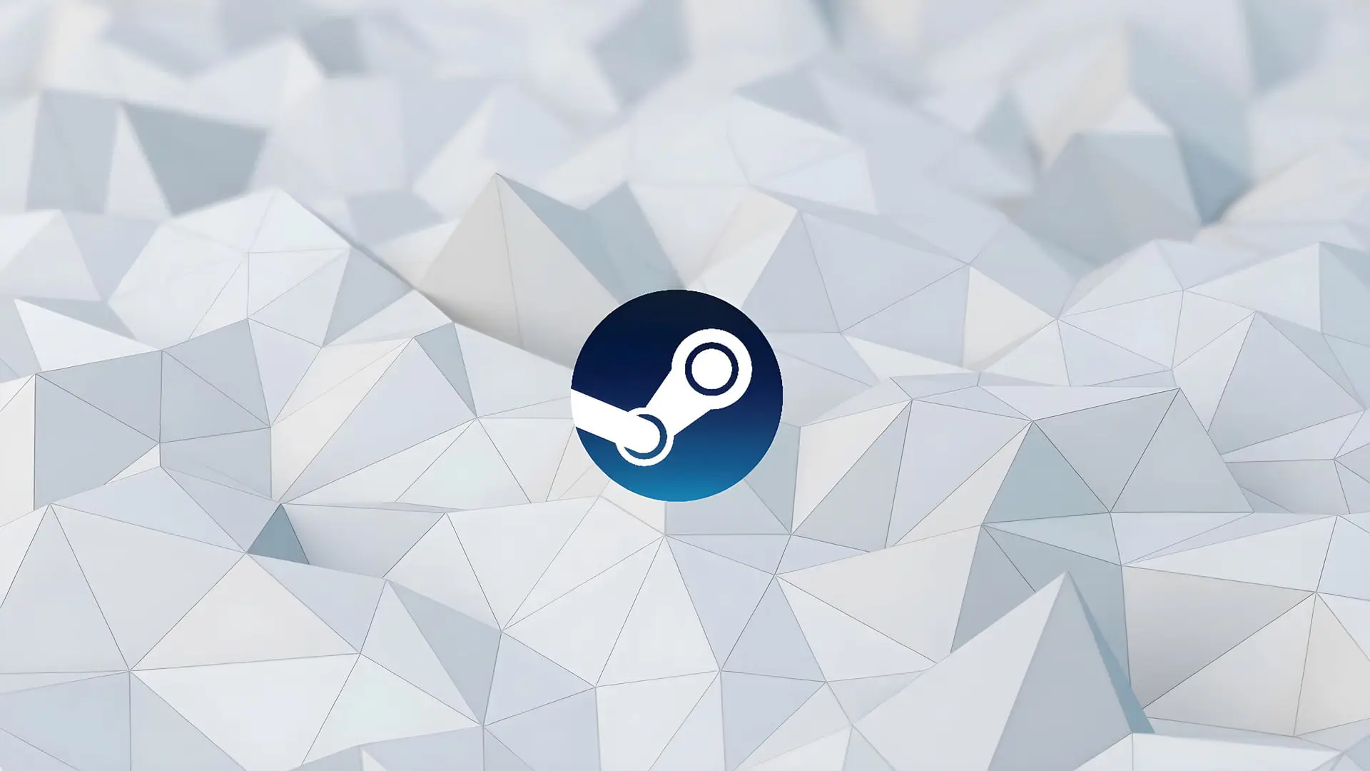 لوگوی استیم (Steam) روی پس‌زمینه‌ی هندسی و مثلثی سفید