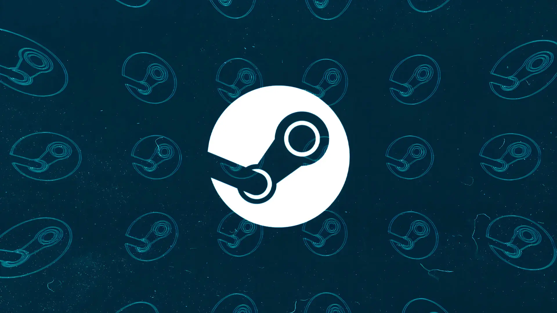 لوگوی سفید پلتفرم استیم (Steam) روی پس‌زمینه تیره با الگوهای تکرار شونده