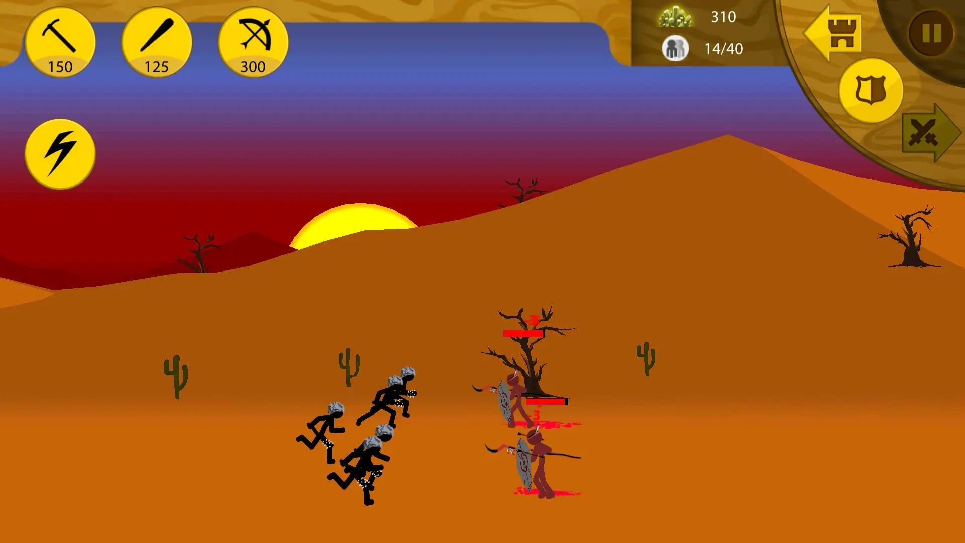 نبرد استیک‌من‌ها در محیط بیابانی بازی Stick War: Legacy