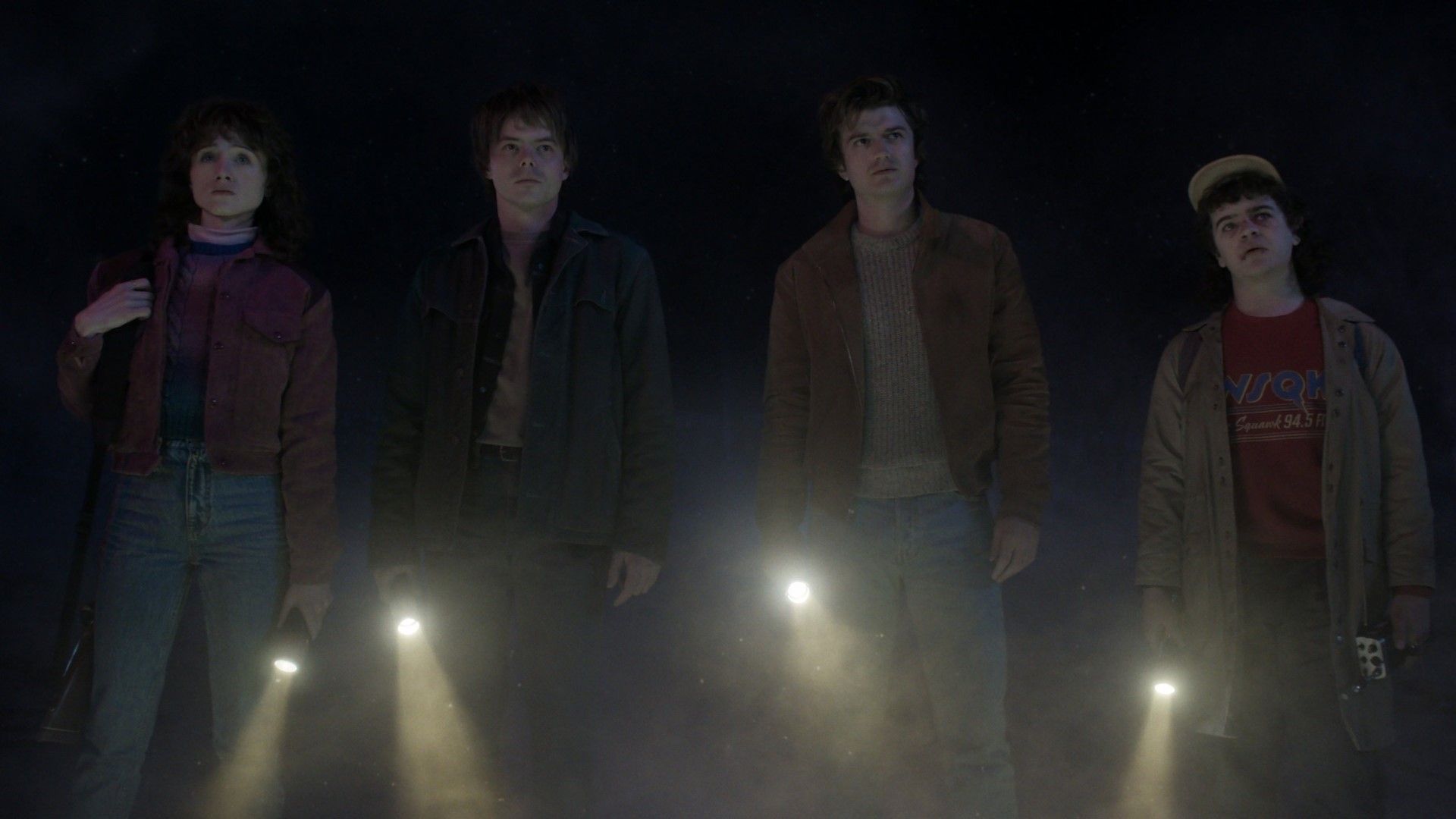 داستین، استیو، ننسی و جاناتان در دنیای وارونه در بخش دوم سریال Stranger Things 5