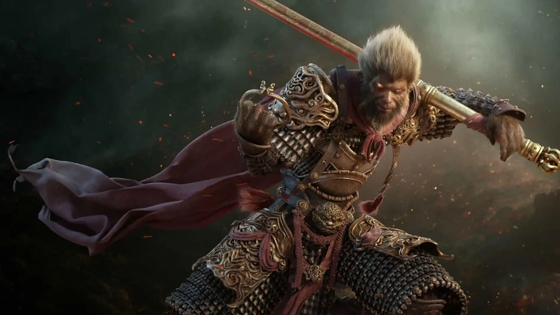 شخصیت افسانه‌ای سون ووکانگ (Sun Wukong) با زره جنگی و عصای جادویی