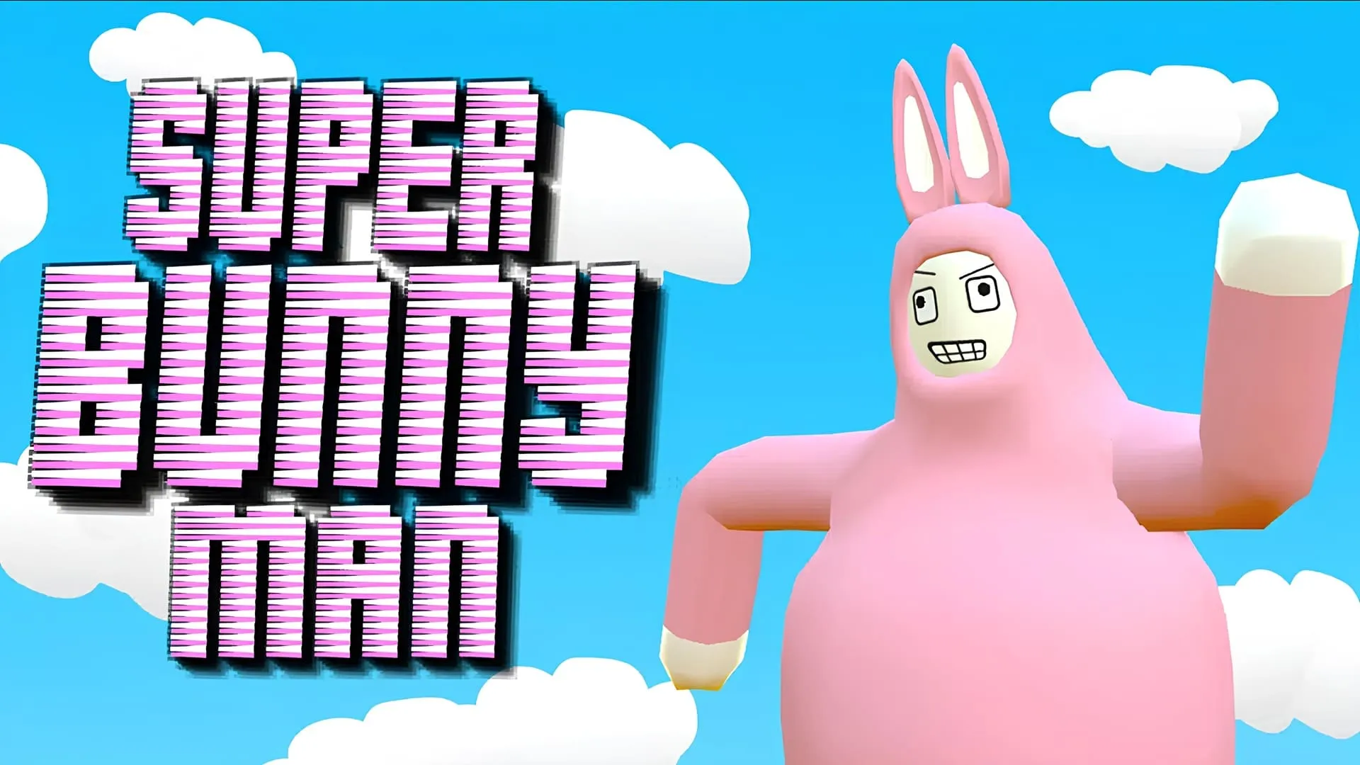 شخصیت اصلی بازی Super Bunny Man در کنار لوگوی آن