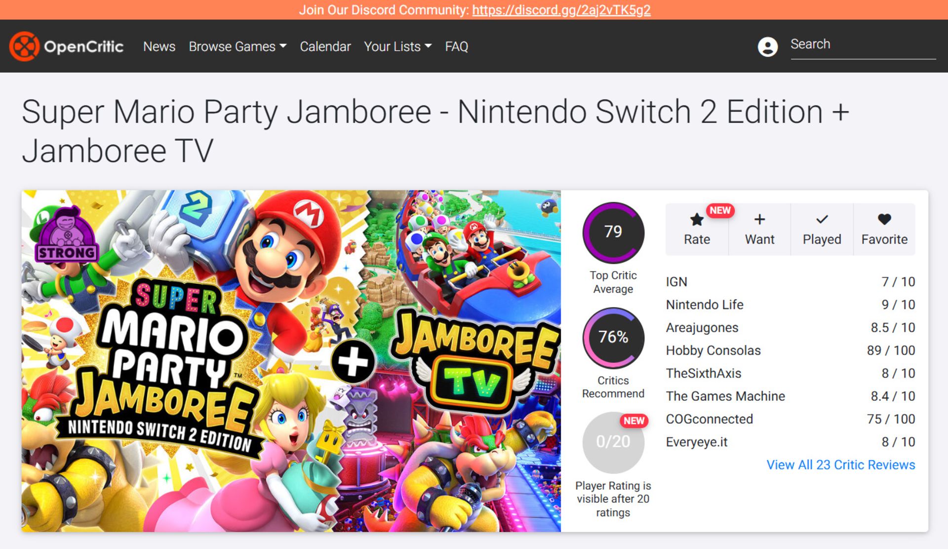 میانگین نقدها و نمرات بازی Super Mario Party Jamboree: Nintendo Switch 2 Edition + Jamboree TV در وب‌سایت اوپن‌کریتیک (OpenCritic)
