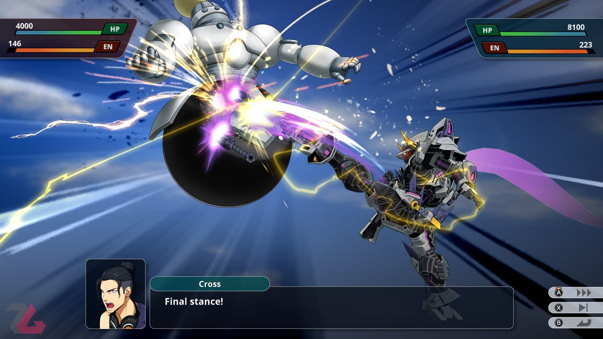 حمله کراس به یک دشمن در بازی Super Robot Wars Y