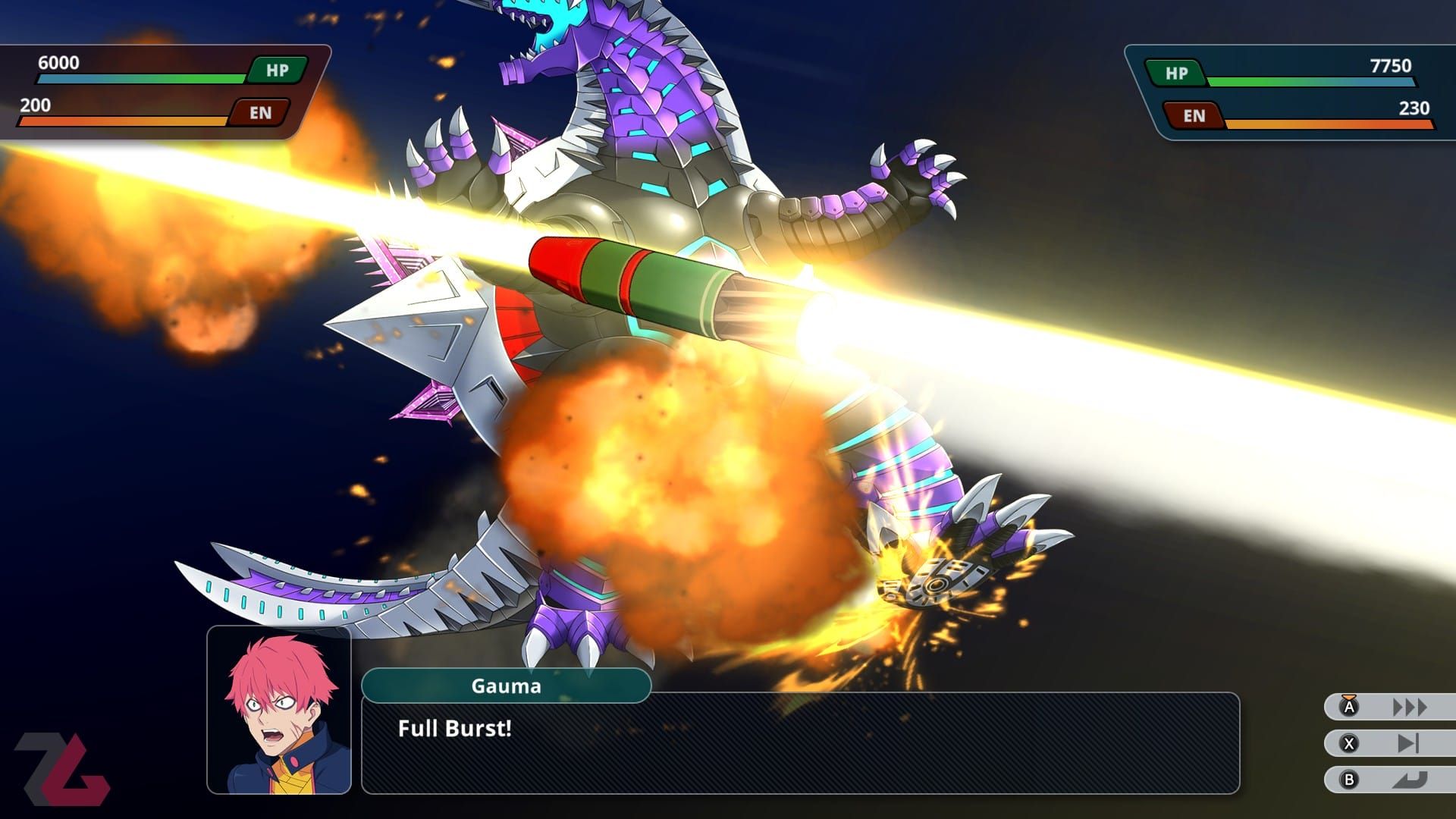 اصابت موشک به یک دشمن غول پیکر در بازی Super Robot Wars Y