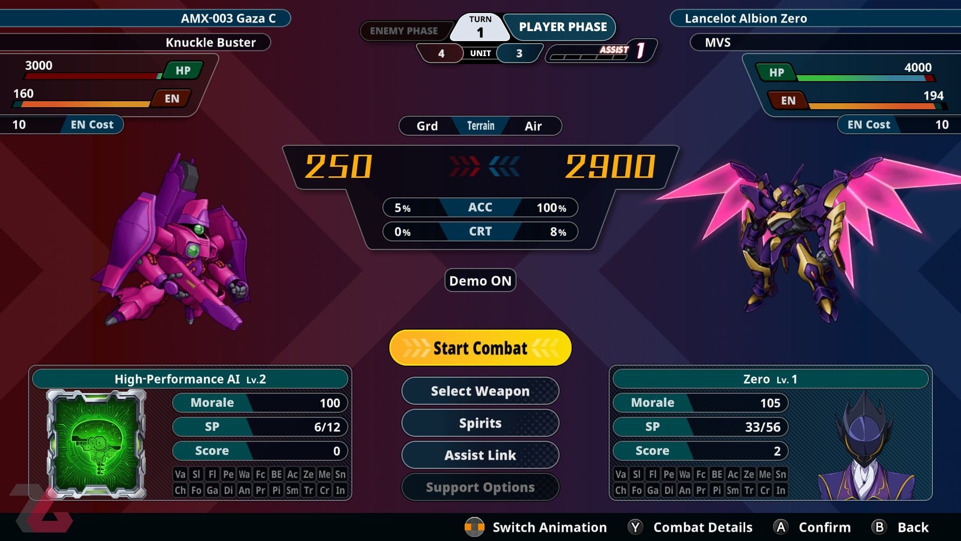 رابط کاربری بازی Super Robot Wars Y هنگام مبارزه