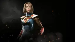 شخصیت سوپرگرل (Supergirl) با لباس ابرقهرمانی در پس‌زمینه‌ای تاریک