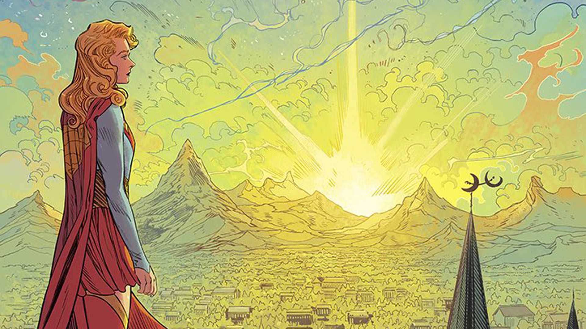 سوپرگرل در حال تماشا طلوع خورشید در کمیک Supergirl: Woman of Tomorrow