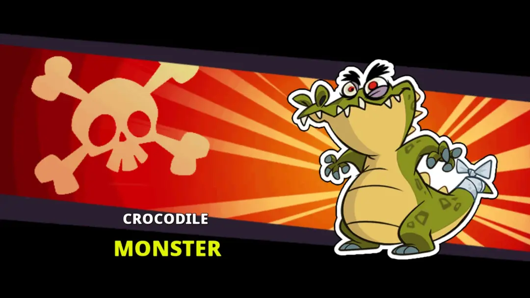 هیولای تمساح (Crocodile Monster) در پس‌زمینه قرمز و نارنجی بازی