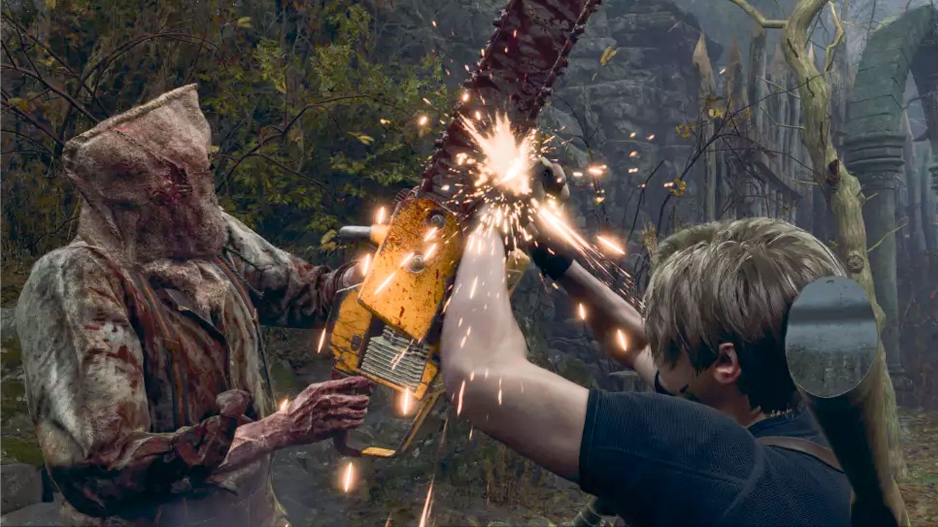 لئون درحال مبارزه در بازی Resident Evil 4