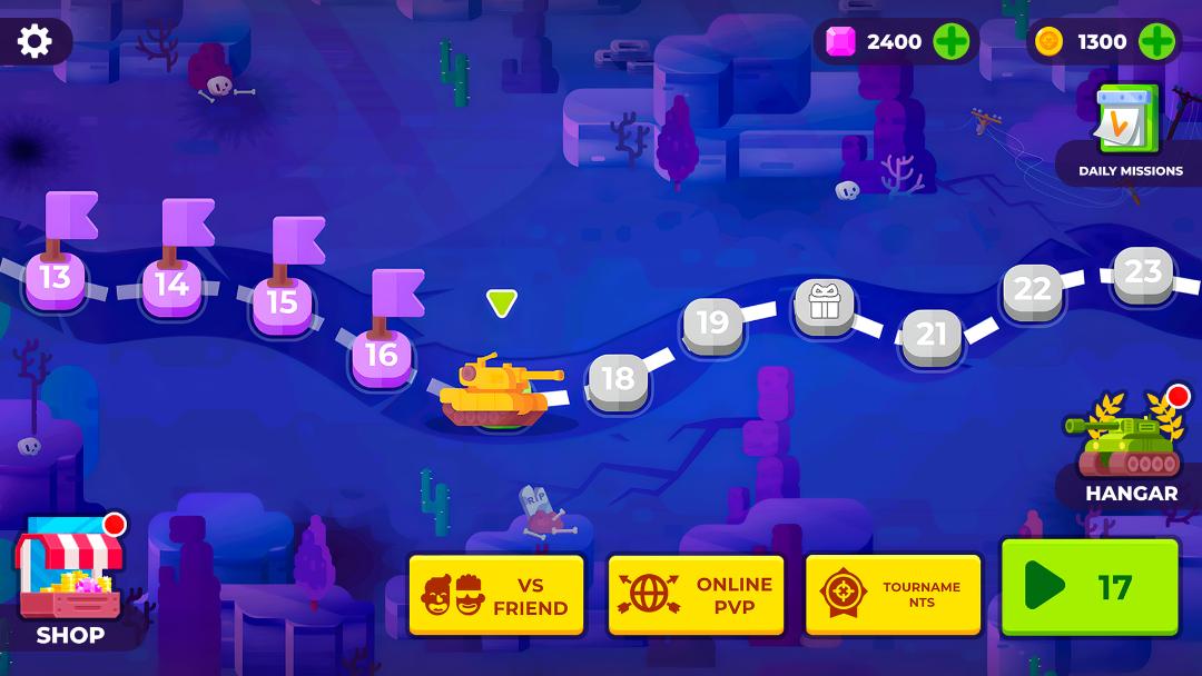 نقشه مراحل و مسیر پیشرفت در بازی موبایل Tank Stars