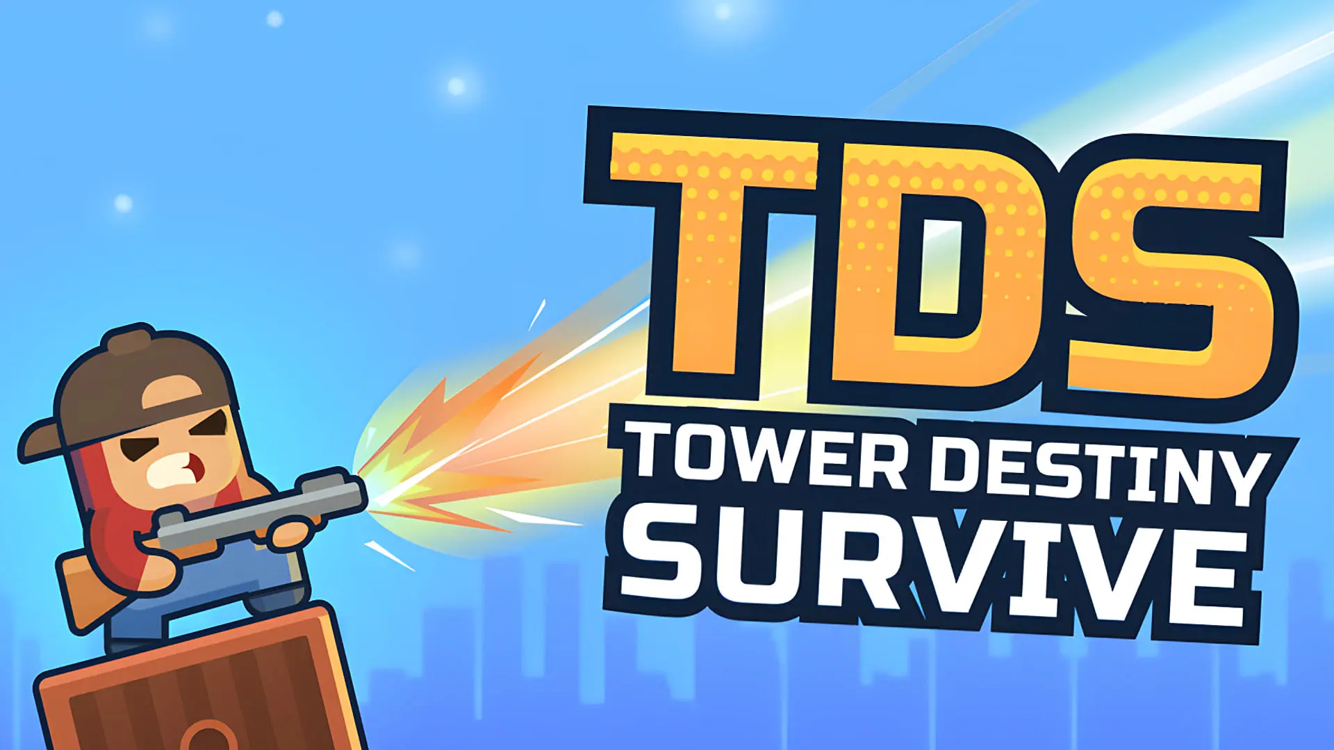 شخصیت کارتونی بازی TDS (Tower Destiny Survive) در حال شلیک با تفنگ از بالای برج