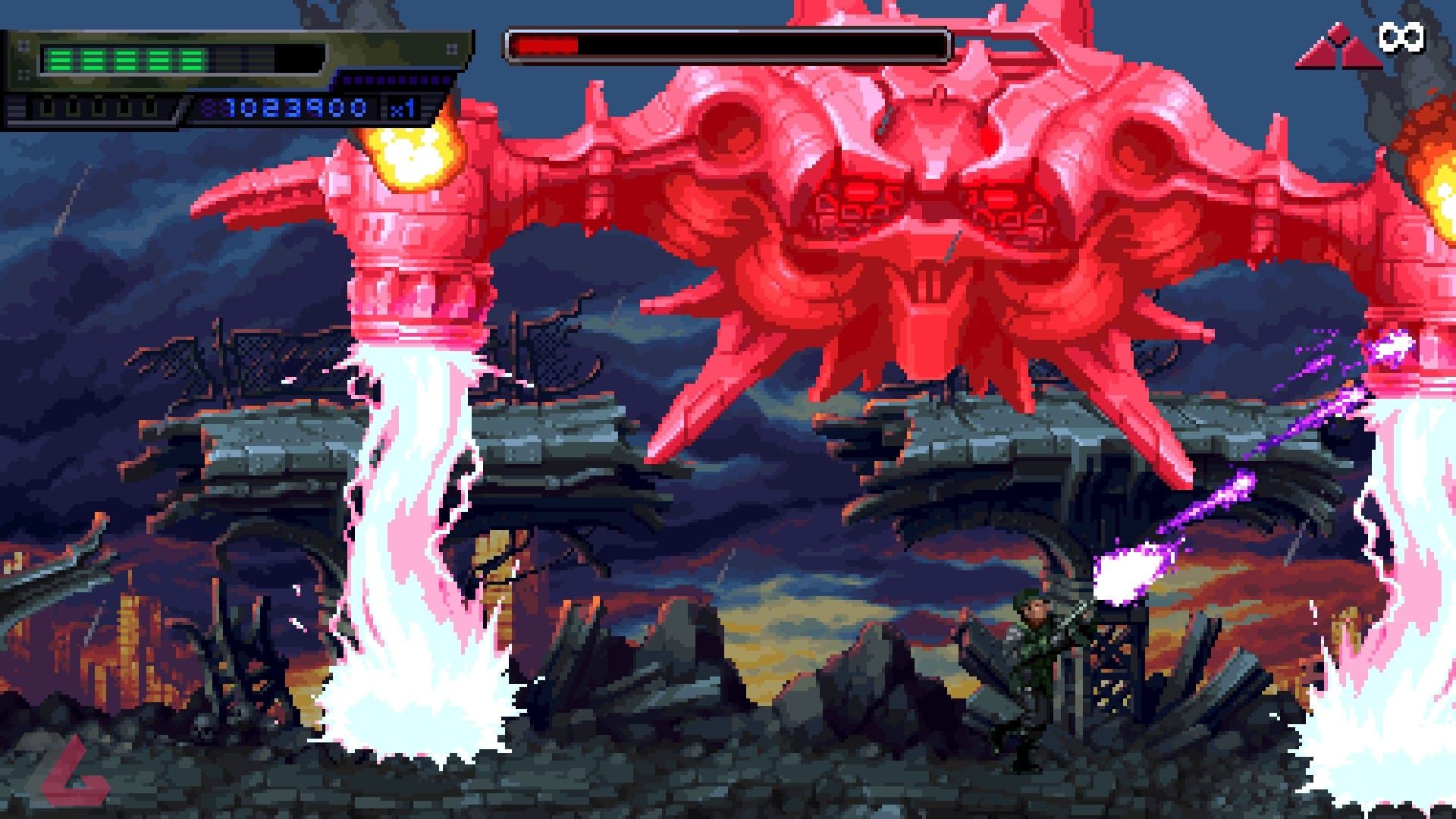 باس فایت سهمگین و اشاعه لیزر توسط آن در بازی Terminator 2D No Fate