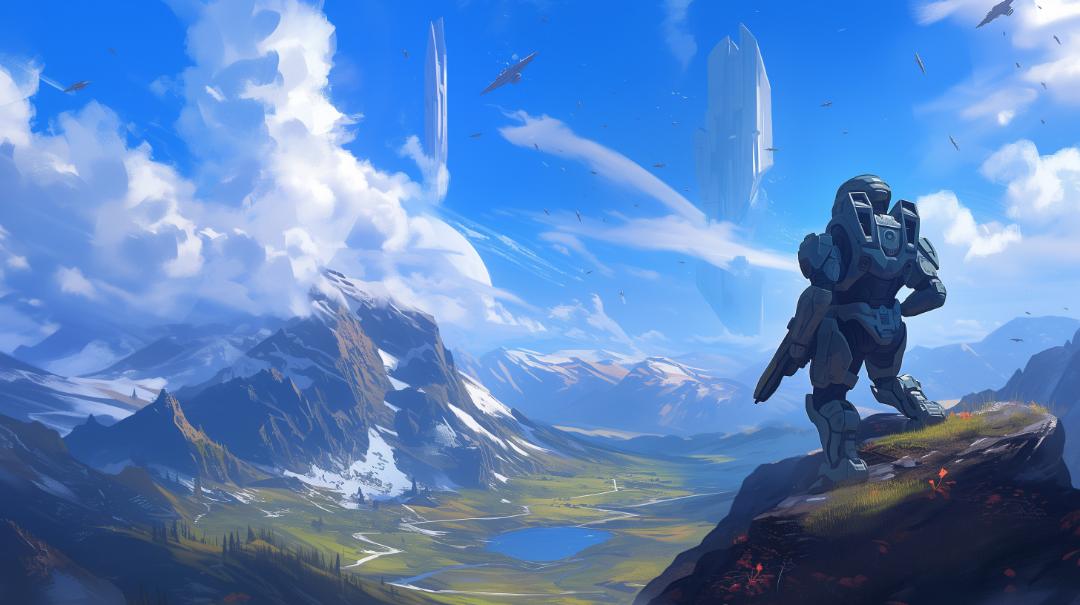 مسترچیف (Master Chief) در حال تماشای جهان وسیع و خیره‌کننده بازی Halo Infinite