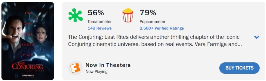 میانگین نقدهای فیلم The Conjuring: Last Rites در راتن تومیتوز