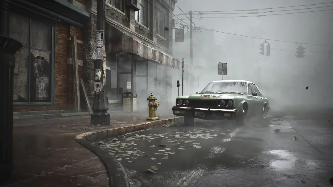 ماشین پارک‌شده در شهر مه‌گرفته Silent Hill 2