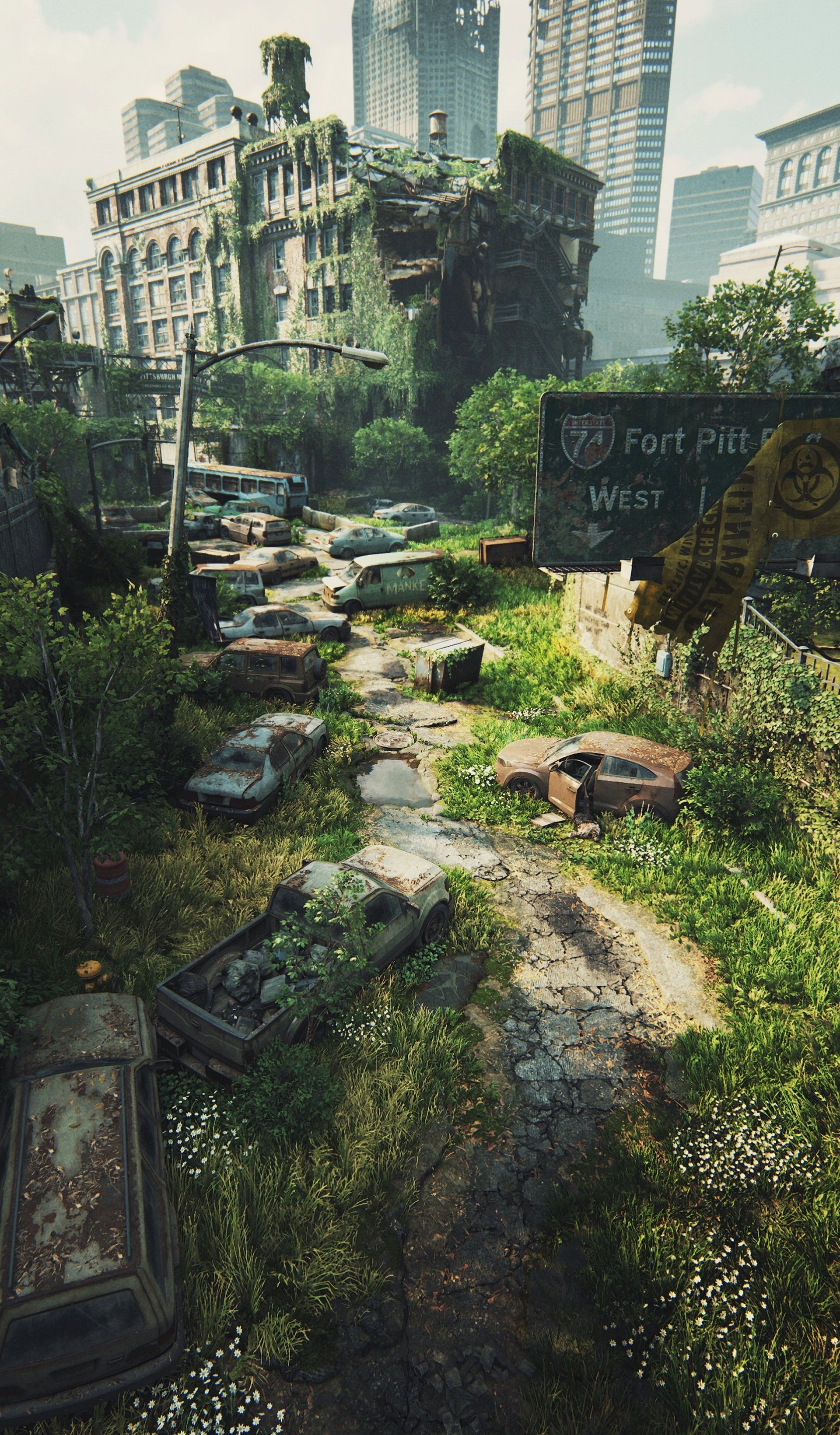 خیابانی پر از اتوموبیل در بازی the last of us 