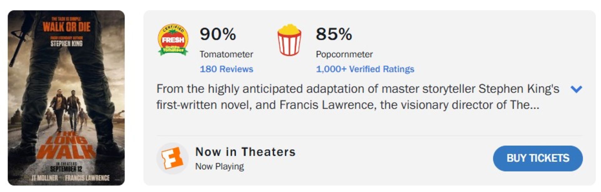 میانگین نقدهای فیلم The Long Walk در راتن تومیتوز