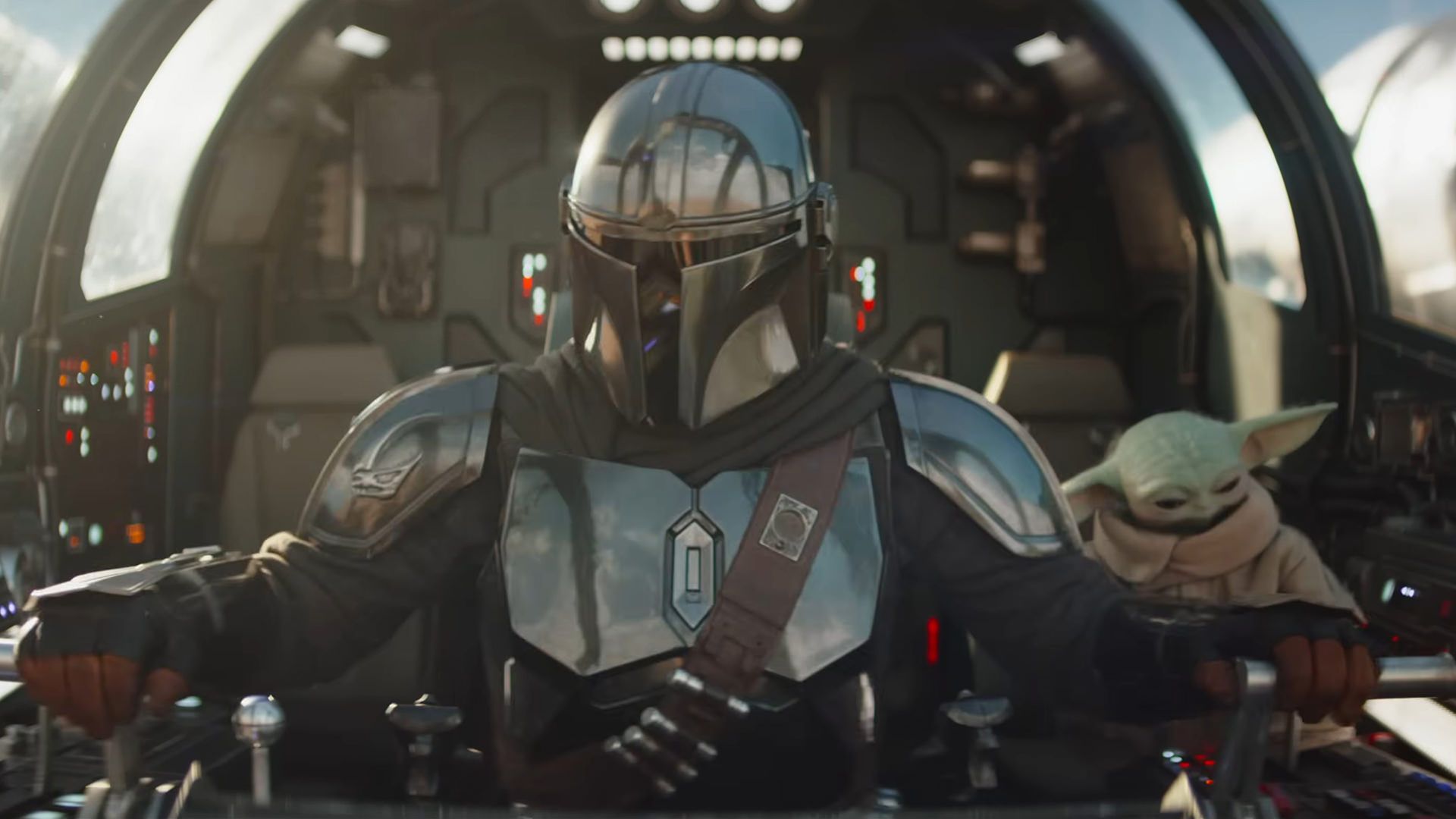 مندلورین و گروگو داخل سفینه U Wing در فیلم The Mandalorian and Grogu