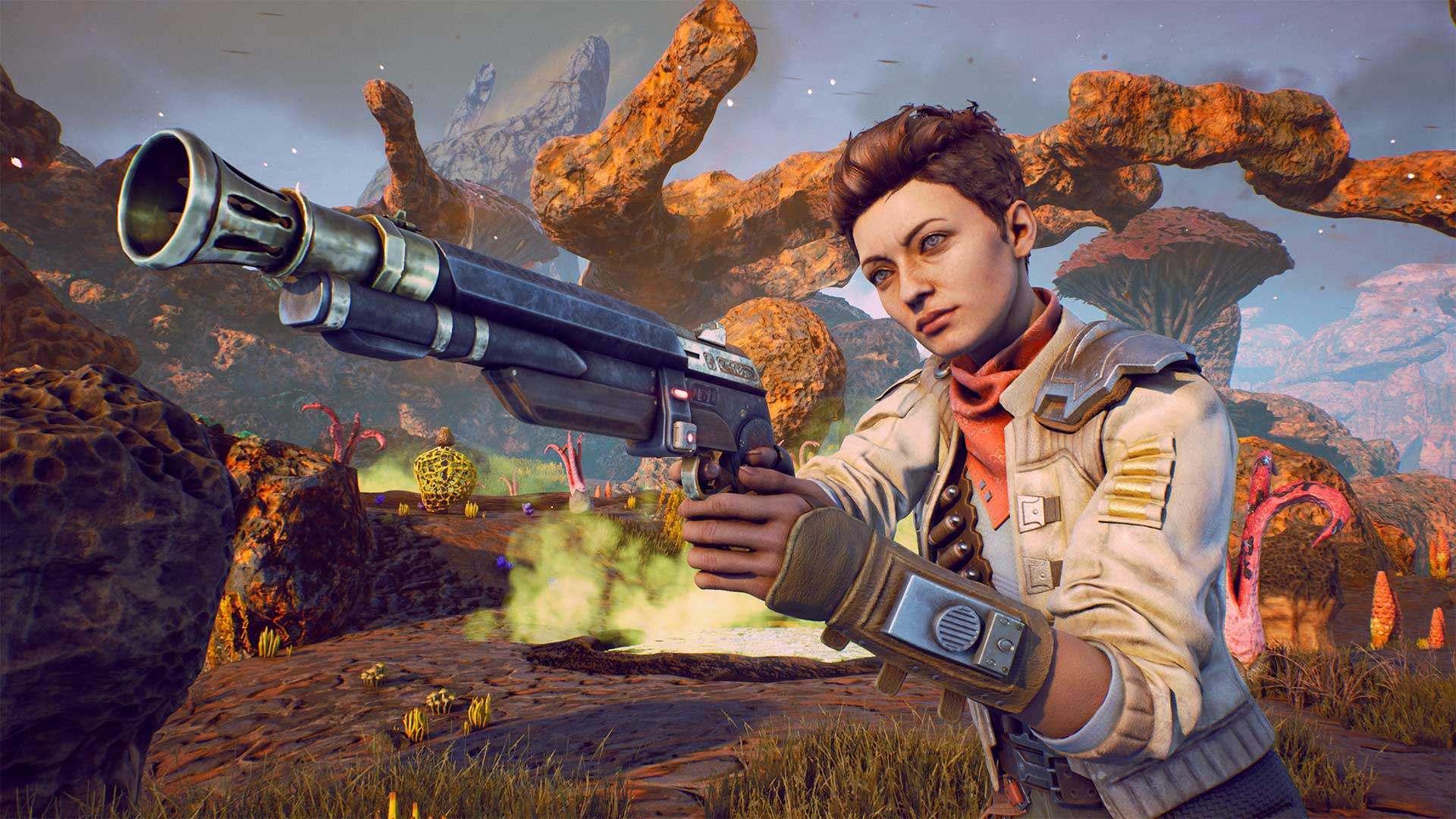 نشانه‌گیری یکی از شخصیت‌های بازی The Outer Worlds 2 