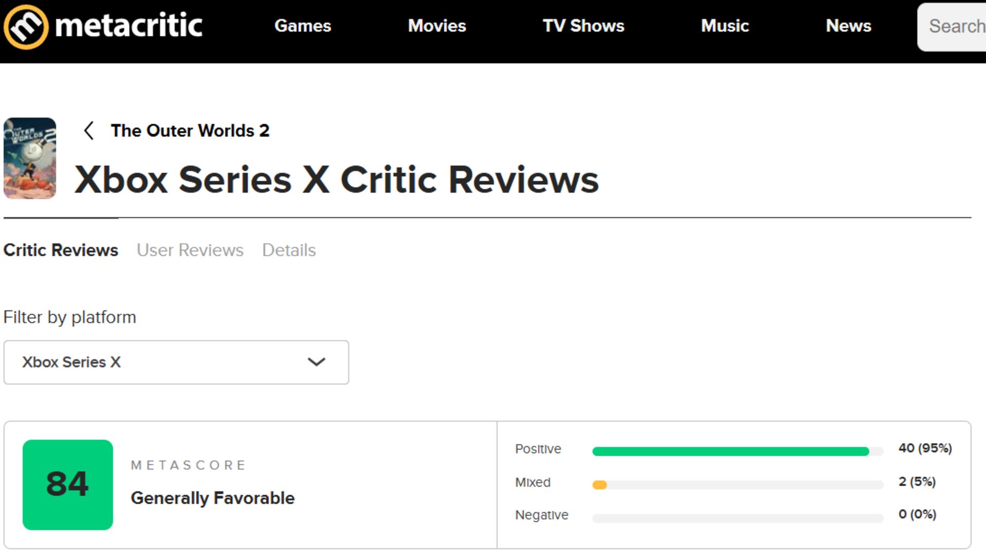 میانگین نقدها و نمرات بازی The Outer Worlds 2 در وب‌سایت متاکریتیک (Metacritic)