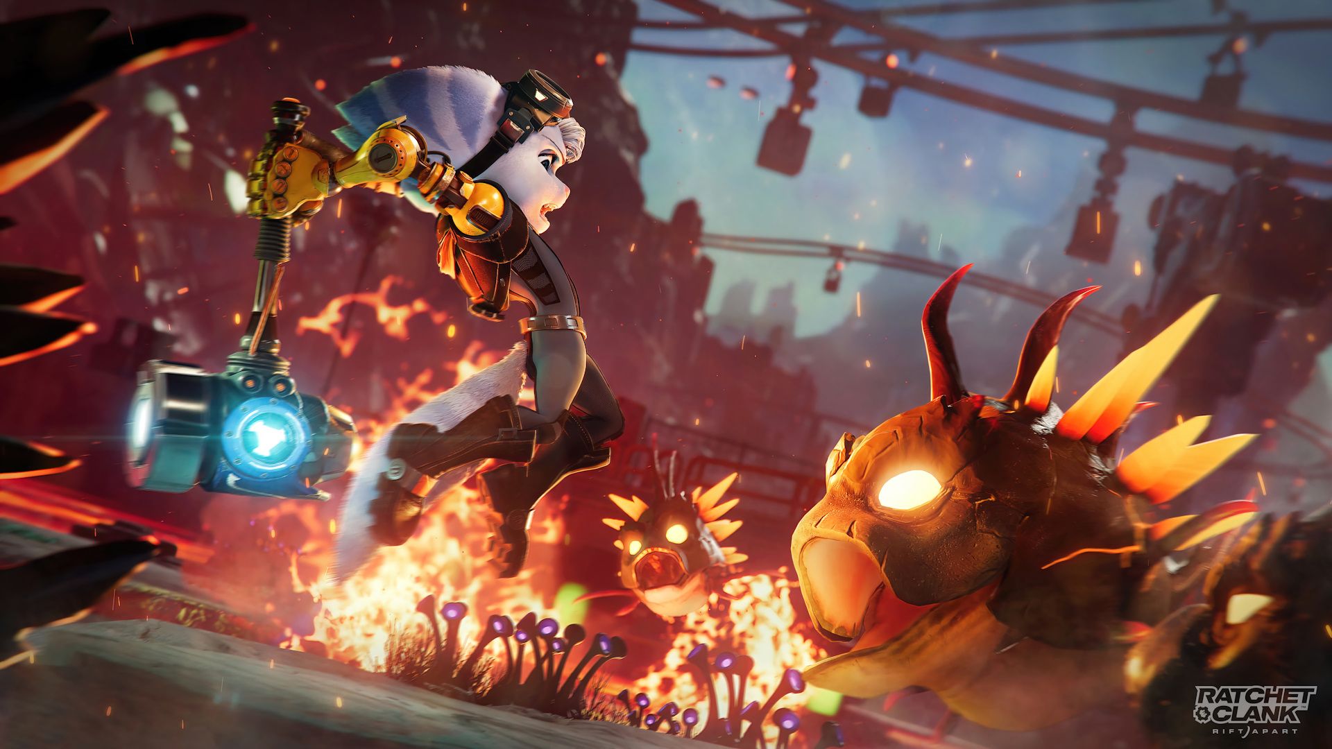 حمله به دشمنان با پتک در بازی Ratchet & Clank: Rift Apart