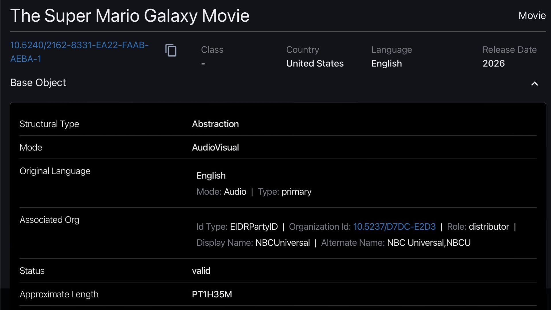 مدت زمان انیمیشن The Super Mario Galaxy Movie